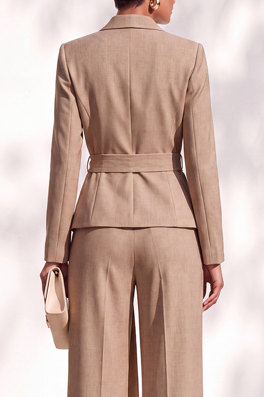Khaki Shawl Lapel 2 Piece Work Suits with Sash