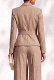Khaki Shawl Lapel 2 Piece Work Suits with Sash