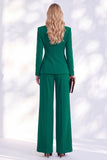 Fresh Emerald Shawl Lapel 2 Piece Beaded Ruched Work Suits