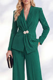 Fresh Emerald Shawl Lapel 2 Piece Beaded Ruched Work Suits