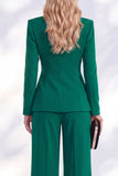 Fresh Emerald Shawl Lapel 2 Piece Beaded Ruched Work Suits