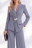 Fresh Emerald Shawl Lapel 2 Piece Beaded Ruched Work Suits