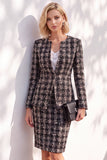 Pink Tweed Button Round Neck 2 Piece Short Work Suits