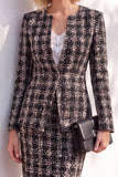 Pink Tweed Button Round Neck 2 Piece Short Work Suits