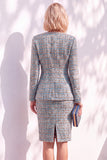 Pink Tweed Button Round Neck 2 Piece Short Work Suits