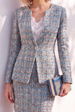 Pink Tweed Button Round Neck 2 Piece Short Work Suits