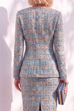 Pink Tweed Button Round Neck 2 Piece Short Work Suits