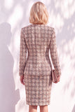 Pink Tweed Button Round Neck 2 Piece Short Work Suits
