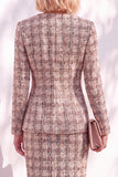 Pink Tweed Button Round Neck 2 Piece Short Work Suits