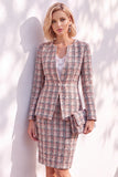 Pink Tweed Button Round Neck 2 Piece Short Work Suits
