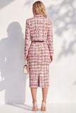 Pink Tweed Notched Lapel Bodycon Midi 2 Piece Blazer Dress