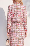 Pink Tweed Notched Lapel Bodycon Midi 2 Piece Blazer Dress