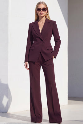 One Button Dark Burgundy Slim Fit Notched Lapel 2 Piece Work Suits