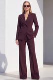 One Button Dark Burgundy Slim Fit Notched Lapel 2 Piece Work Suits