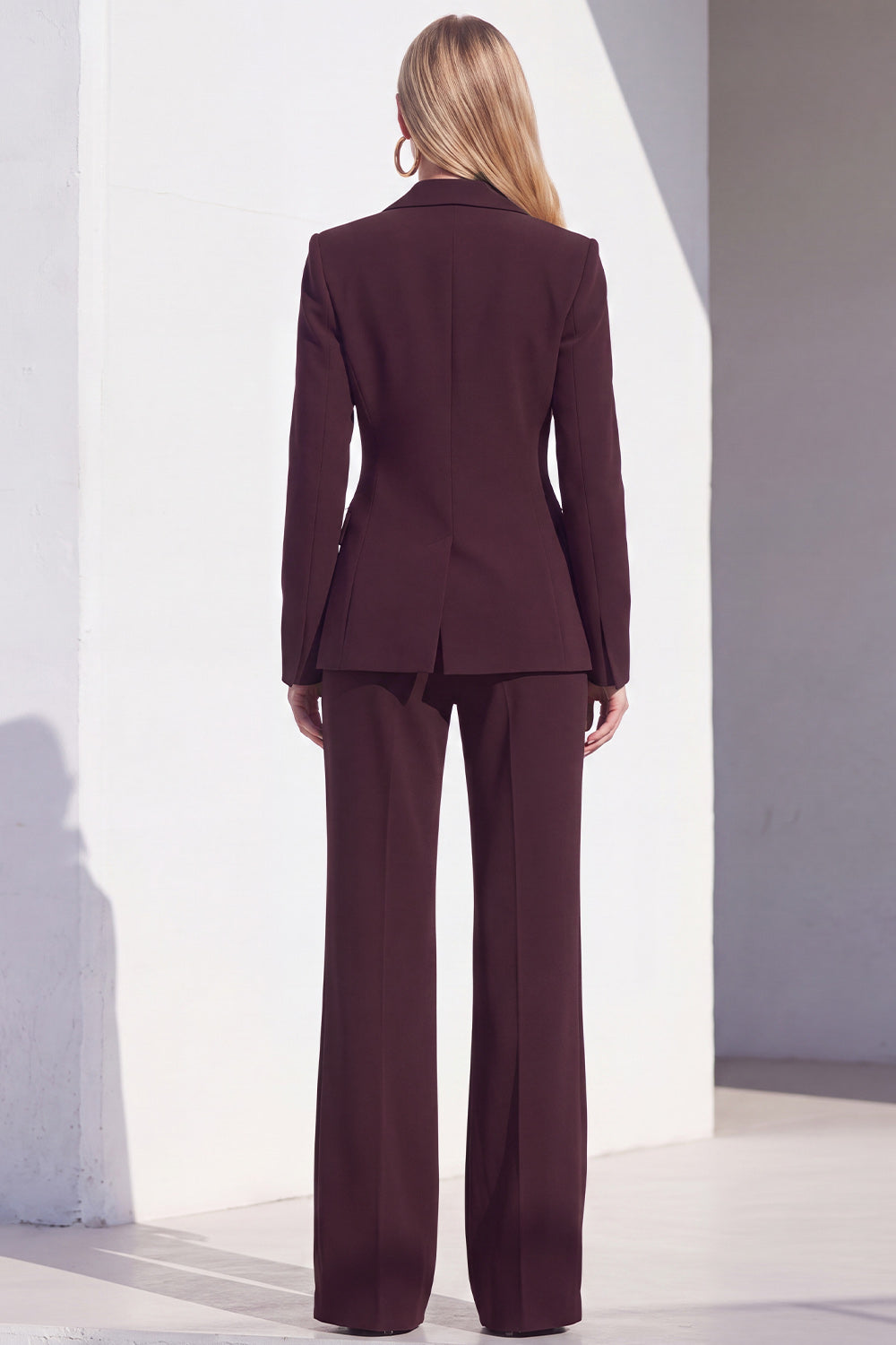 One Button Dark Burgundy Slim Fit Notched Lapel 2 Piece Work Suits
