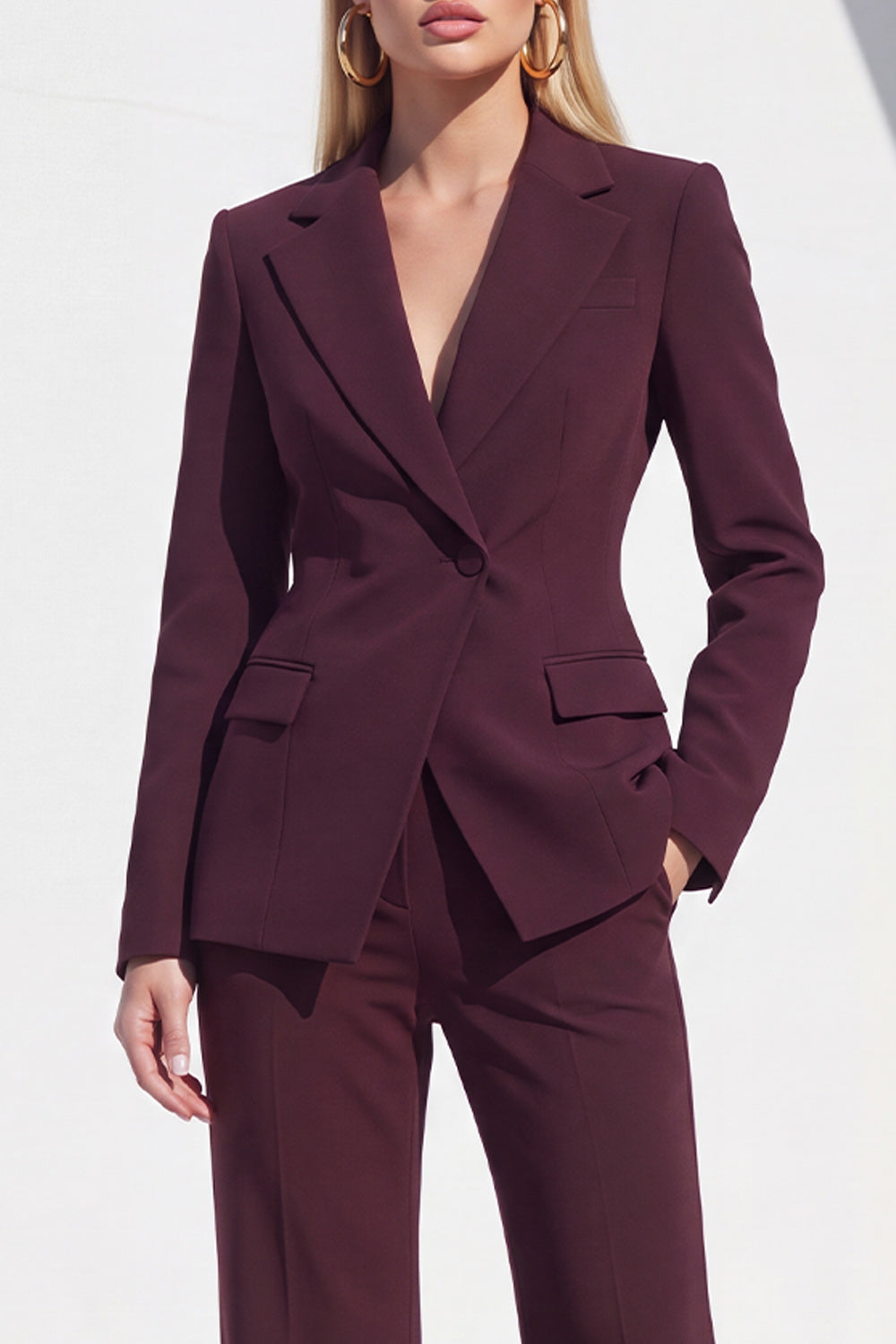 One Button Dark Burgundy Slim Fit Notched Lapel 2 Piece Work Suits