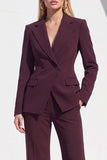 One Button Dark Burgundy Slim Fit Notched Lapel 2 Piece Work Suits