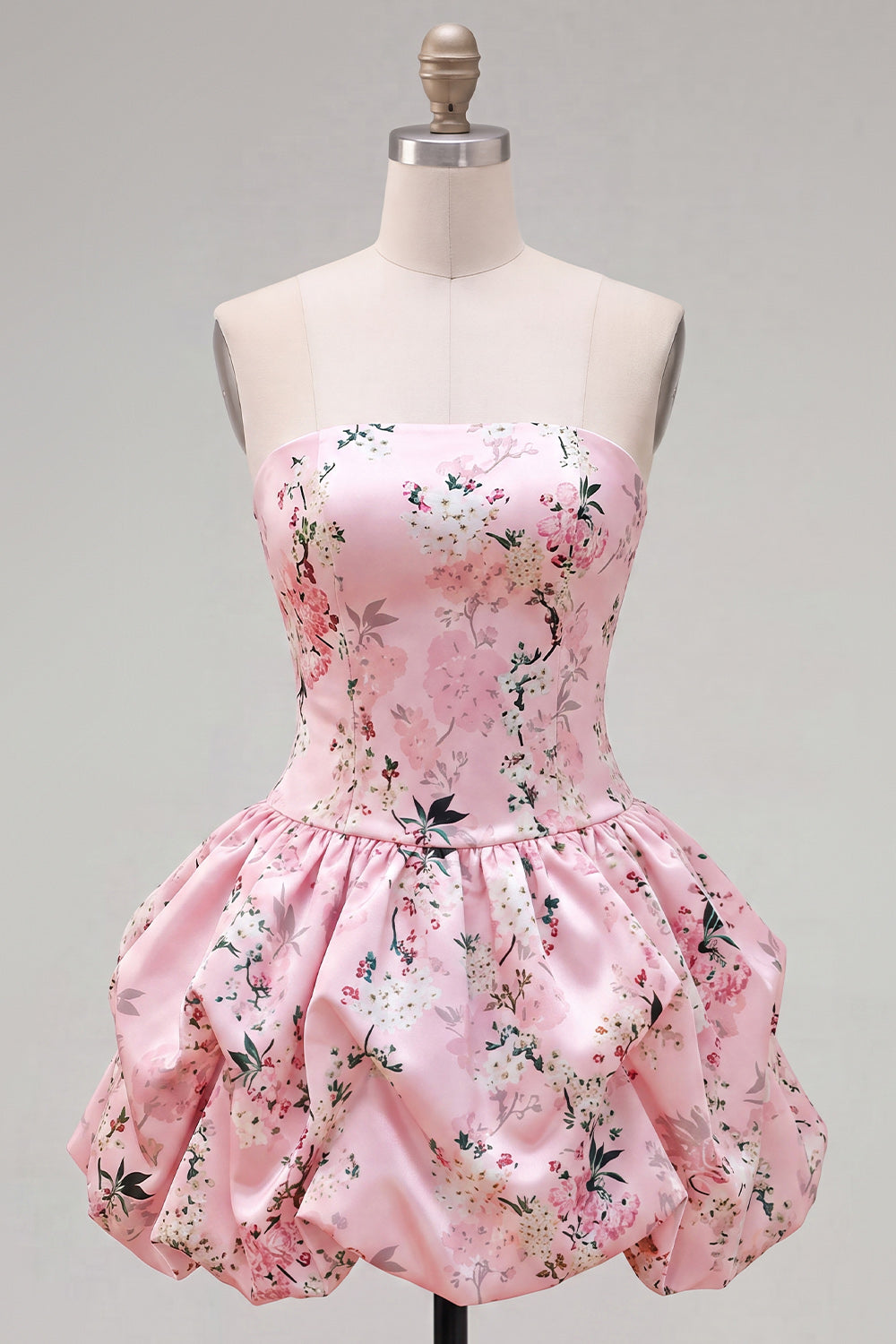 Floral Blue Printed A-Line Lace-Up Back Short Homecoming Dress