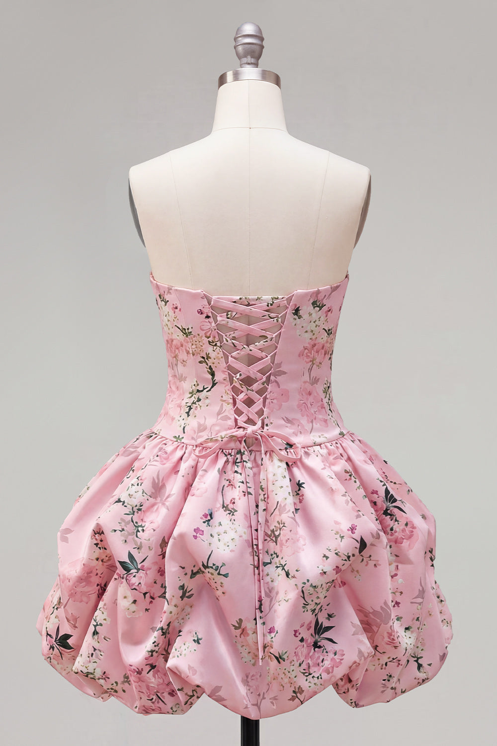 Floral Blue Printed A-Line Lace-Up Back Short Homecoming Dress