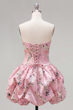 Floral Blue Printed A-Line Lace-Up Back Short Homecoming Dress