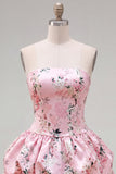 Floral Blue Printed A-Line Lace-Up Back Short Homecoming Dress