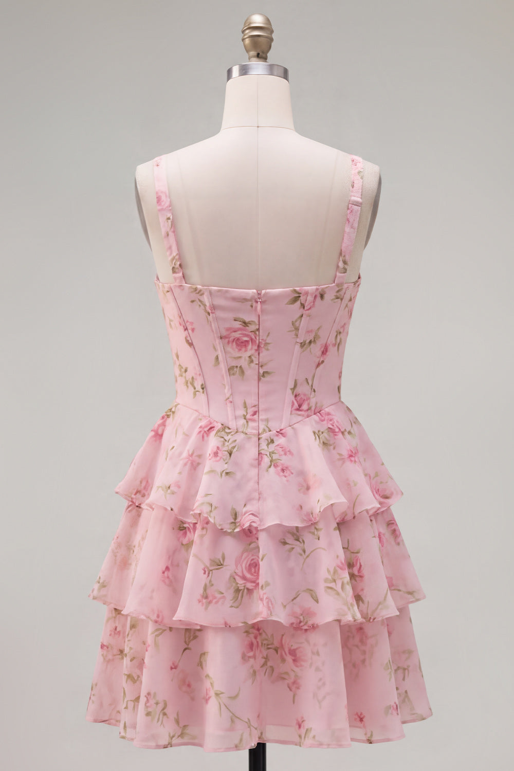 Floral Blue A-Line Tiered Ruffled Short Corset Homecoming Dress