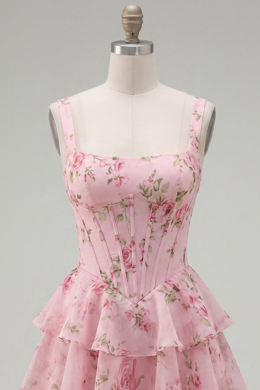 Floral Blue A-Line Tiered Ruffled Short Corset Homecoming Dress