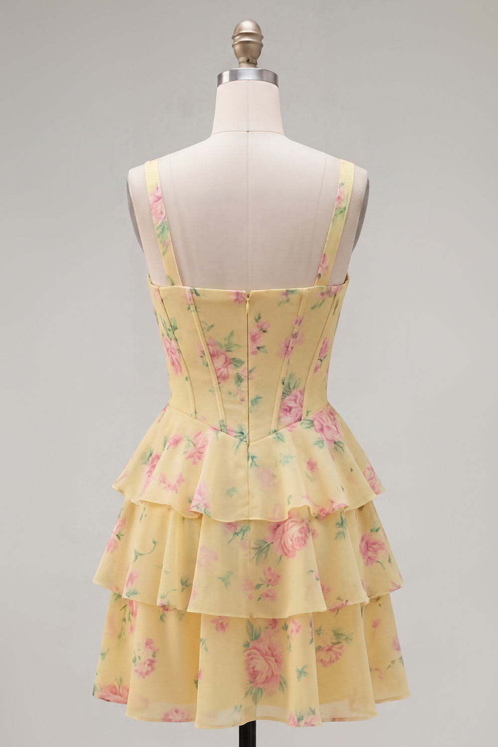 Floral Blue A-Line Tiered Ruffled Short Corset Homecoming Dress