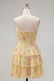 Floral Blue A-Line Tiered Ruffled Short Corset Homecoming Dress