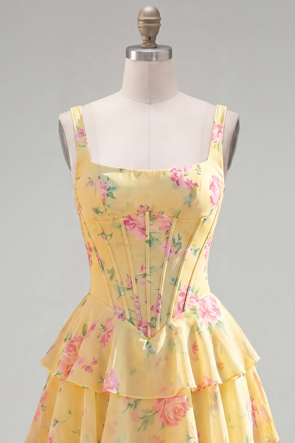 Floral Blue A-Line Tiered Ruffled Short Corset Homecoming Dress