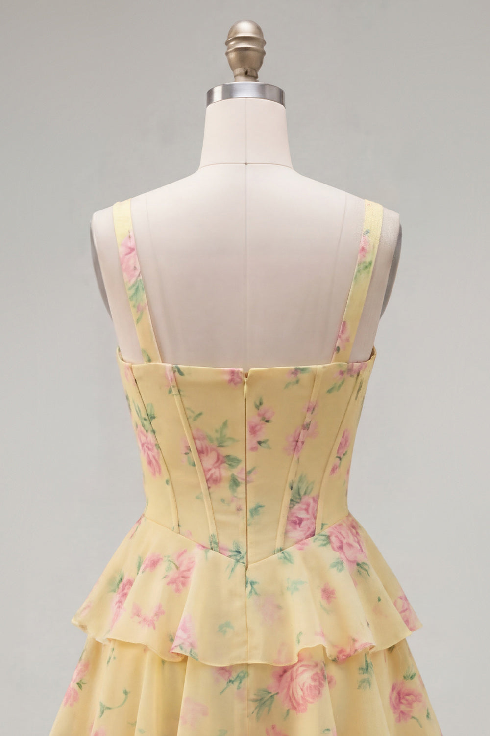 Floral Blue A-Line Tiered Ruffled Short Corset Homecoming Dress