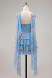 Yellow Floral Ruffled A-Line Short Homecoming Dress with Neck Scarf