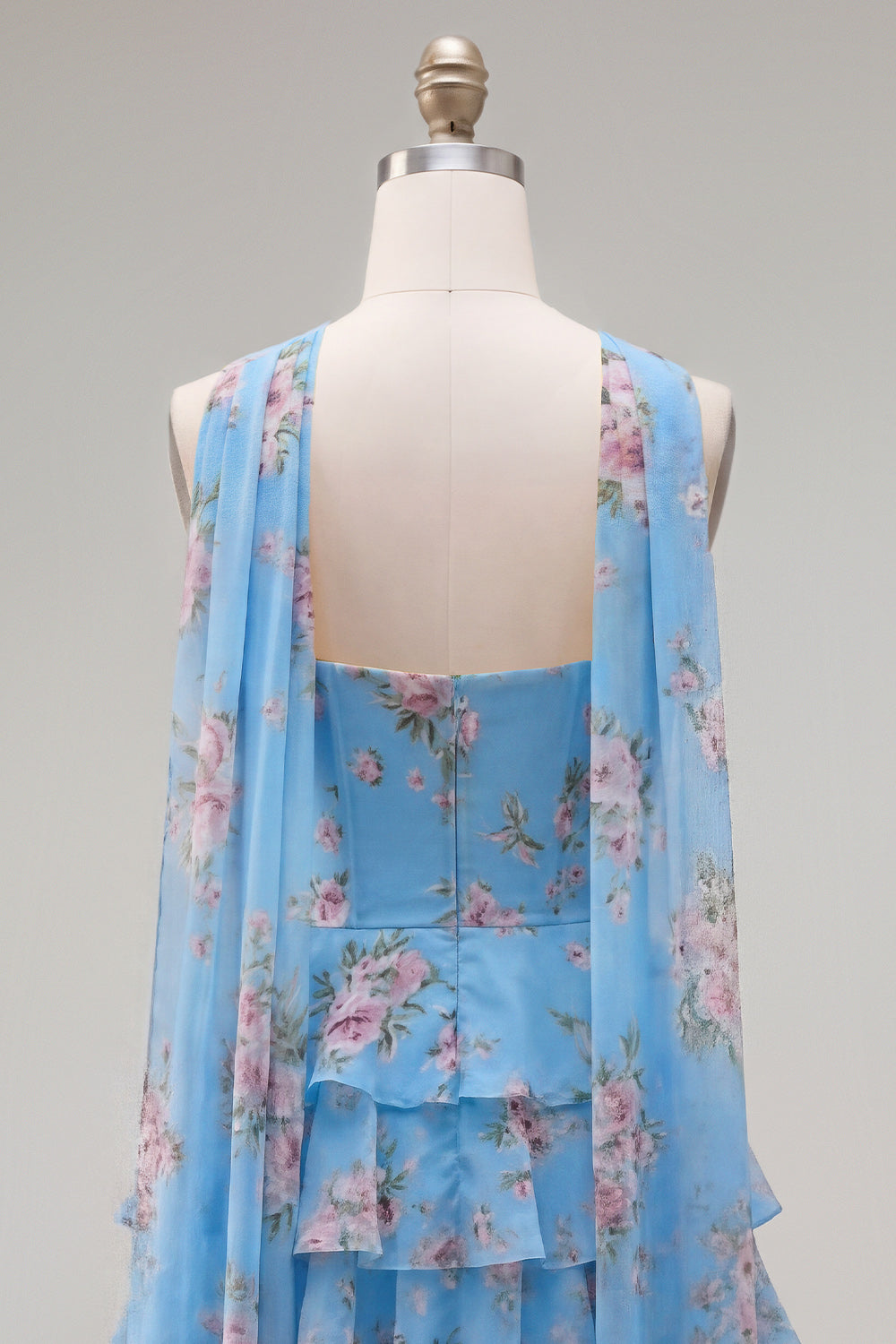 Yellow Floral Ruffled A-Line Short Homecoming Dress with Neck Scarf