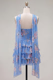 Yellow Floral Ruffled A-Line Short Homecoming Dress with Neck Scarf