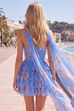 Yellow Floral Ruffled A-Line Short Homecoming Dress with Neck Scarf