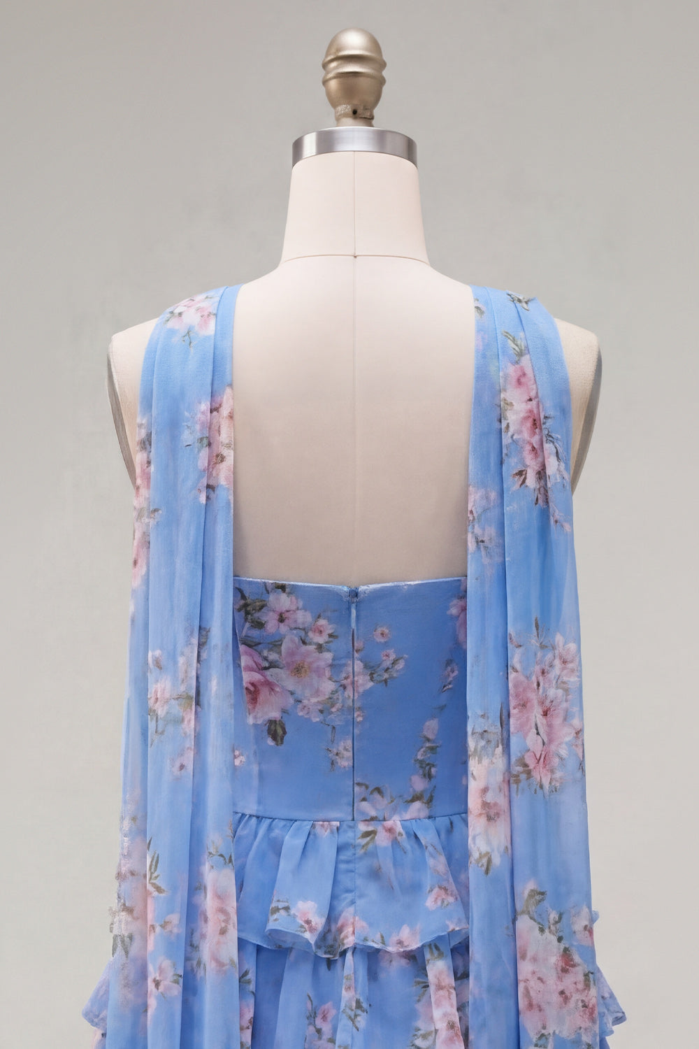 Yellow Floral Ruffled A-Line Short Homecoming Dress with Neck Scarf