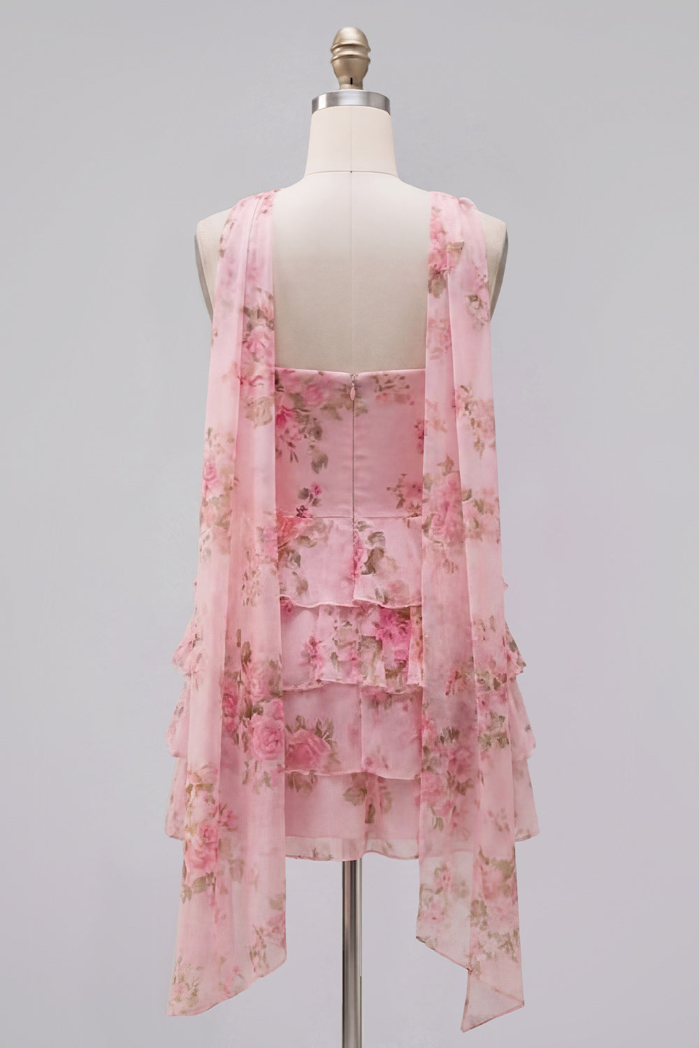 Yellow Floral Ruffled A-Line Short Homecoming Dress with Neck Scarf