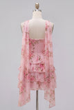 Yellow Floral Ruffled A-Line Short Homecoming Dress with Neck Scarf