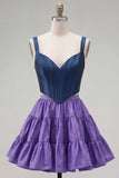 2 Piece A-Line Ruffled Pink Fuchsia Short Corset Homecoming Dress