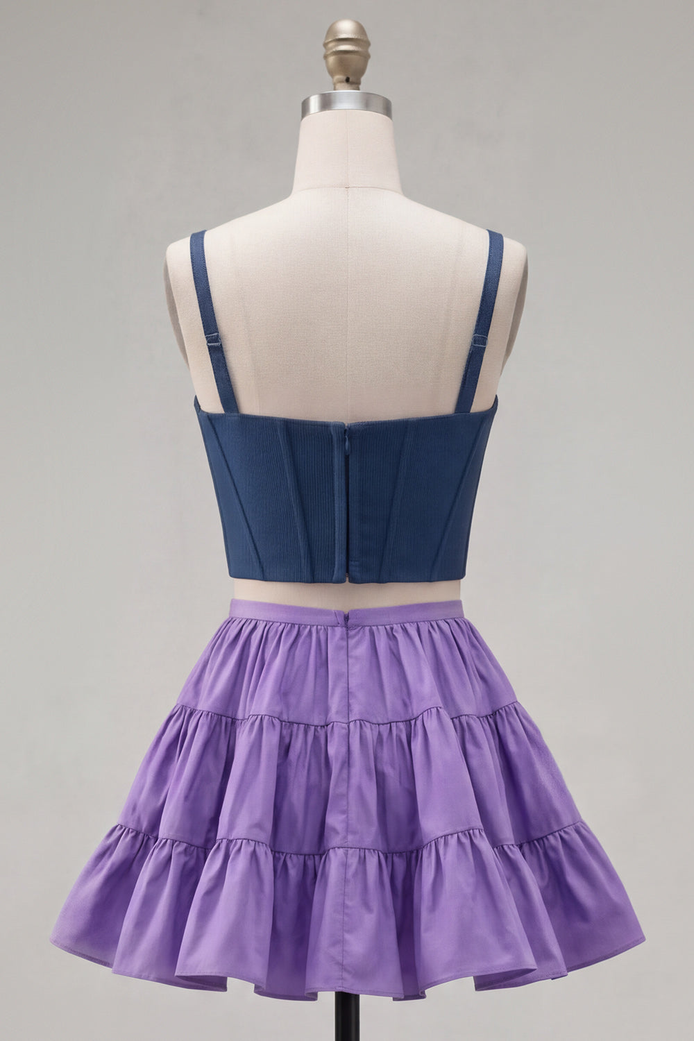 2 Piece A-Line Ruffled Pink Fuchsia Short Corset Homecoming Dress
