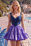 2 Piece A-Line Ruffled Pink Fuchsia Short Corset Homecoming Dress