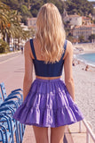 2 Piece A-Line Ruffled Pink Fuchsia Short Corset Homecoming Dress