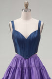 2 Piece A-Line Ruffled Pink Fuchsia Short Corset Homecoming Dress