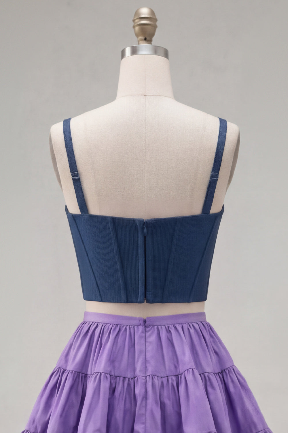 2 Piece A-Line Ruffled Pink Fuchsia Short Corset Homecoming Dress