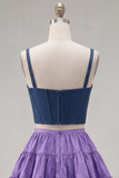 2 Piece A-Line Ruffled Pink Fuchsia Short Corset Homecoming Dress