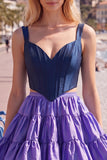 2 Piece A-Line Ruffled Pink Fuchsia Short Corset Homecoming Dress