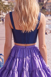 2 Piece A-Line Ruffled Pink Fuchsia Short Corset Homecoming Dress