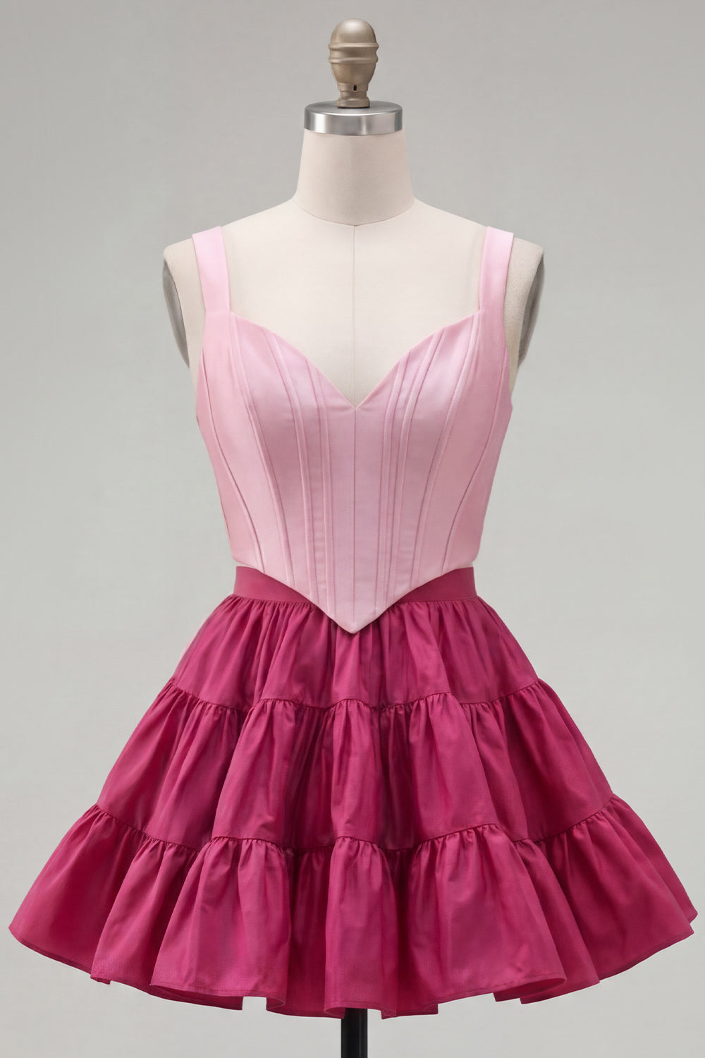 2 Piece A-Line Ruffled Pink Fuchsia Short Corset Homecoming Dress