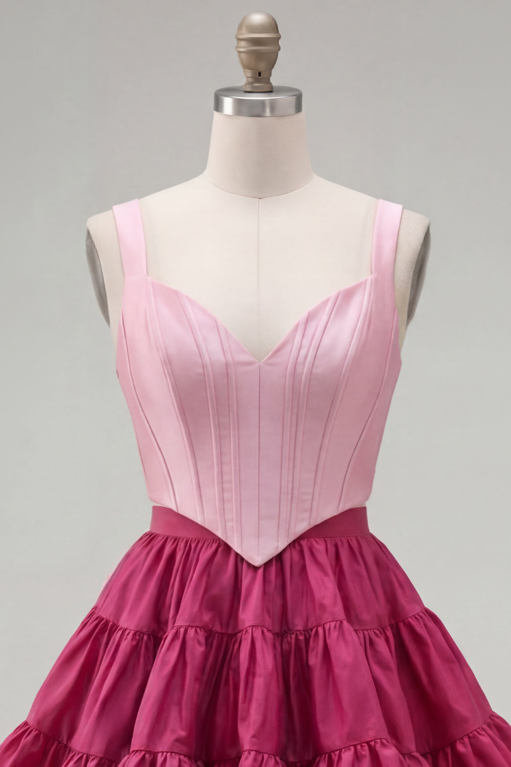 2 Piece A-Line Ruffled Pink Fuchsia Short Corset Homecoming Dress