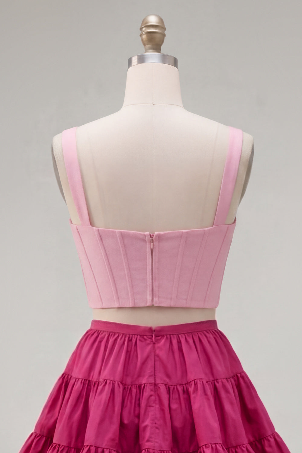 2 Piece A-Line Ruffled Pink Fuchsia Short Corset Homecoming Dress